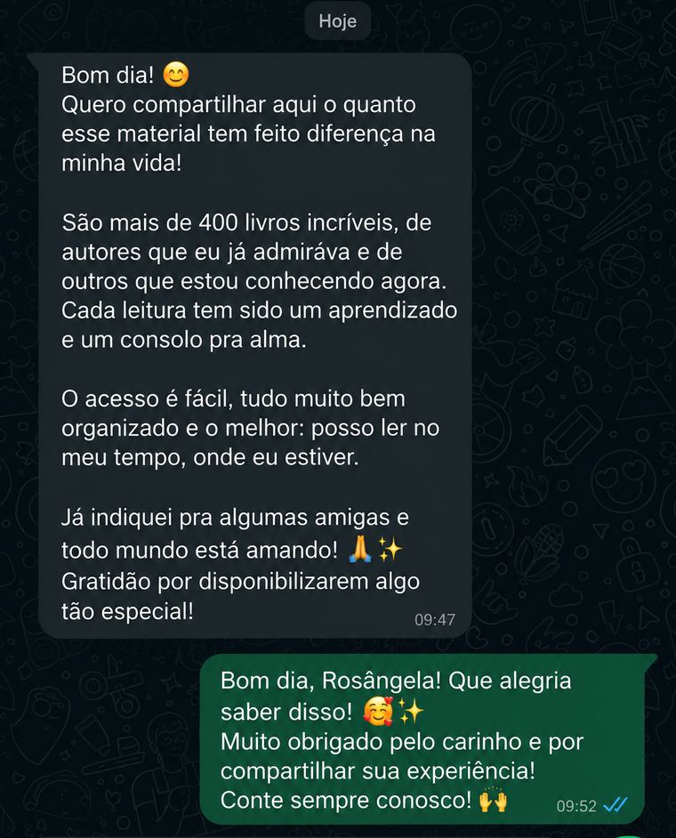 Depoimento de cliente enviado por mensagem sobre o material