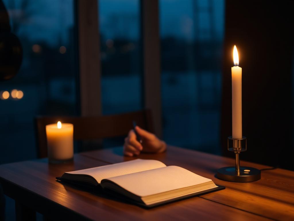 Momento de leitura e reflexão à luz de velas