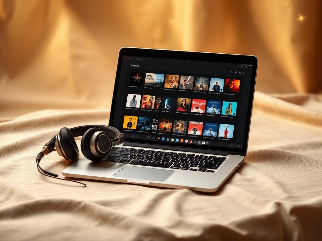 Coleção de audiobooks aberta no computador